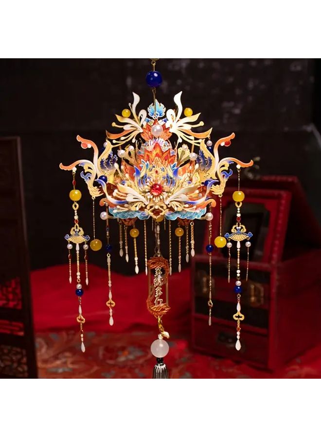 Honghu Phoenix Crown 3D Metal Puzzle Blue Gold Intricate Design Beads Tassels Birthday Christmas Gift - Image 1